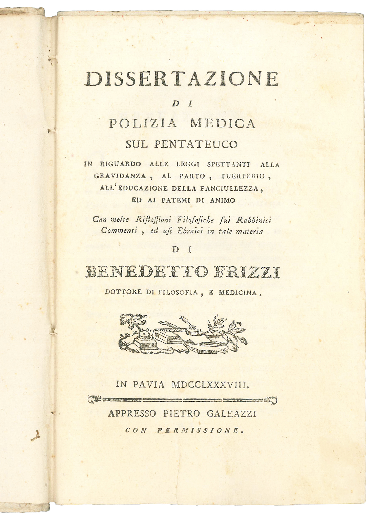 Dissertazione di polizia medica sul Pentateuco in riguardo alle leggi …