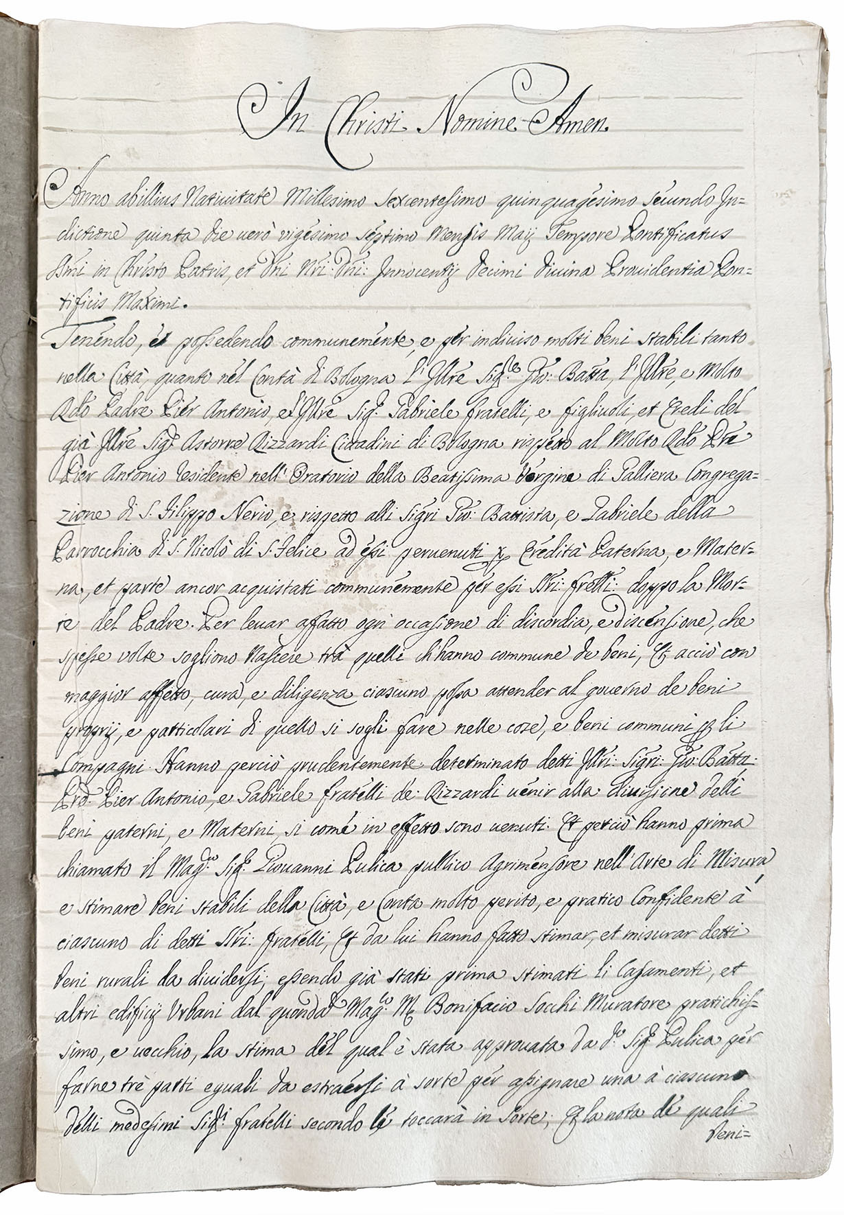 Divisione degli Ill.mi Sig.ri Gio: Battista, Padre Pier Antonio, e …