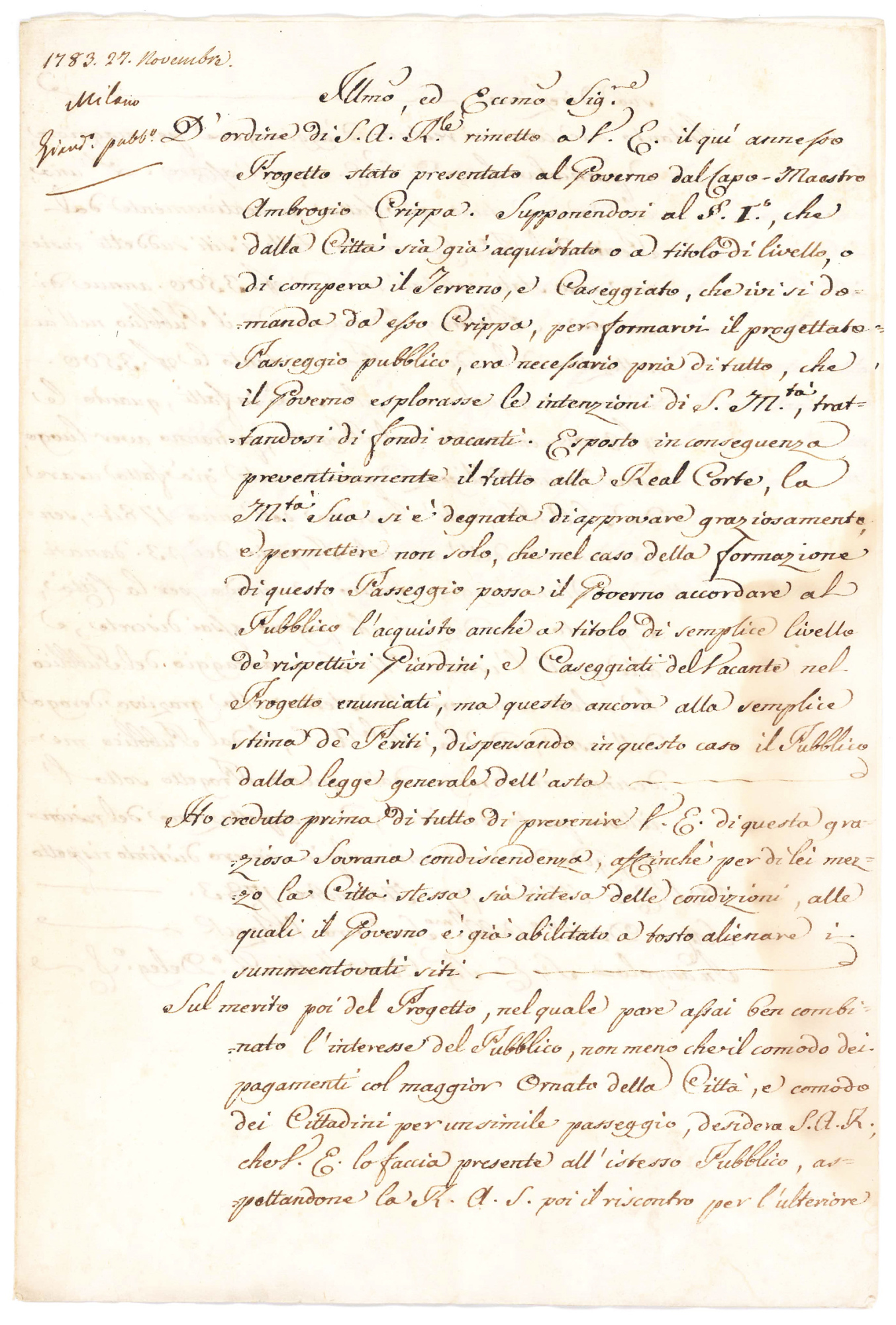 Documenti relativi al progetto di realizzazione di un passeggio pubblico …