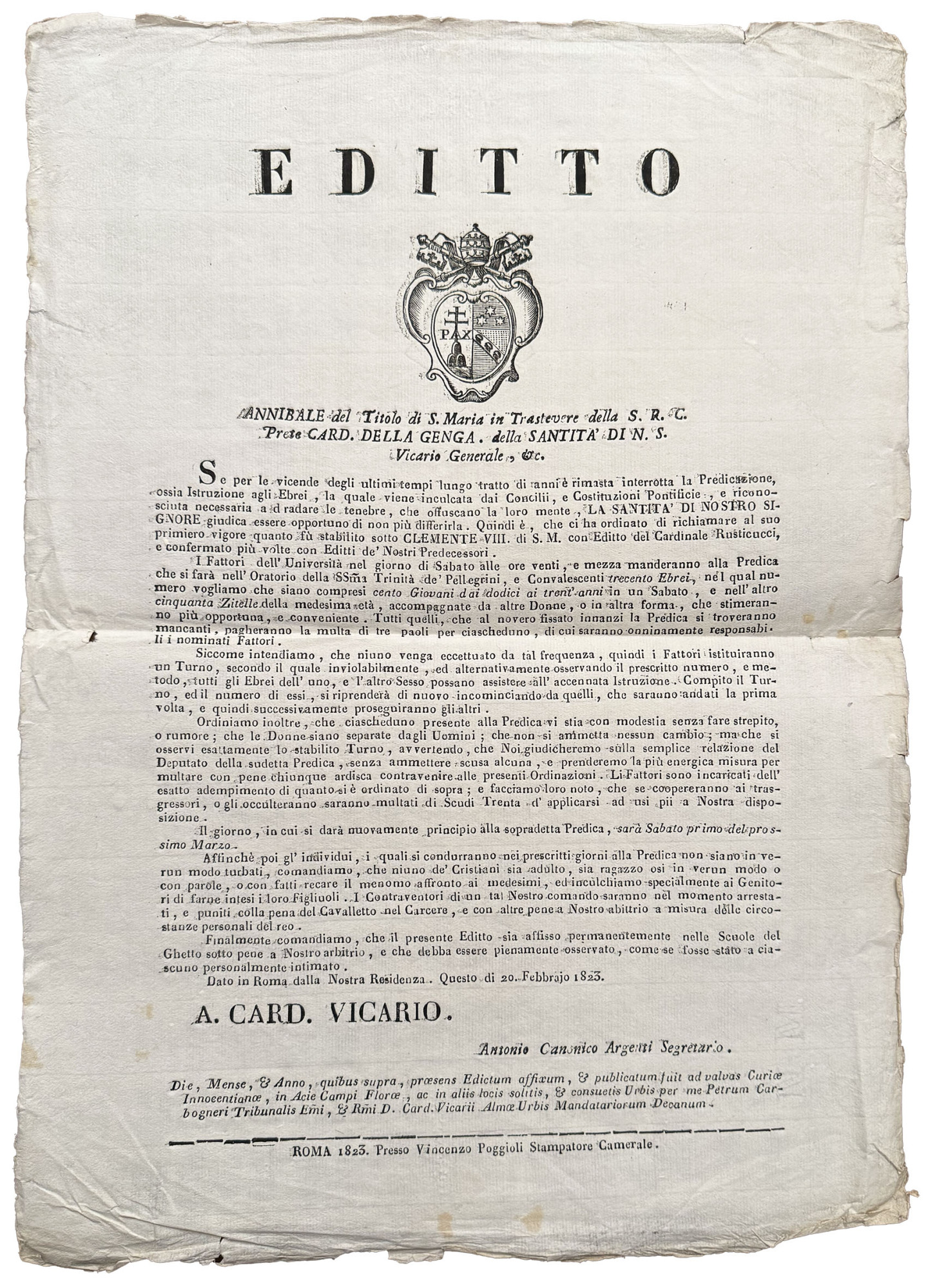 Editto. Annibale del Titolo di S. Maria in Trastevere della …