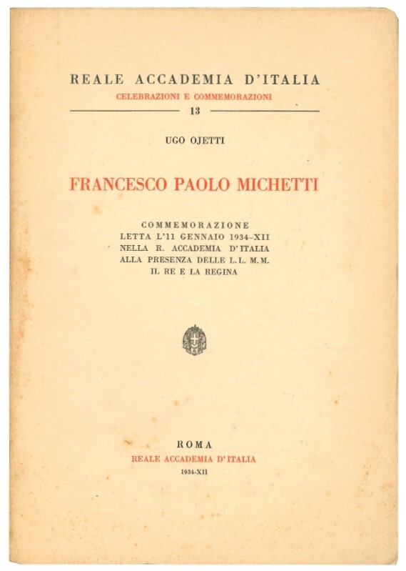 Francesco Paolo Michetti : commemorazione letta l'11 gennaio 1934 nella …