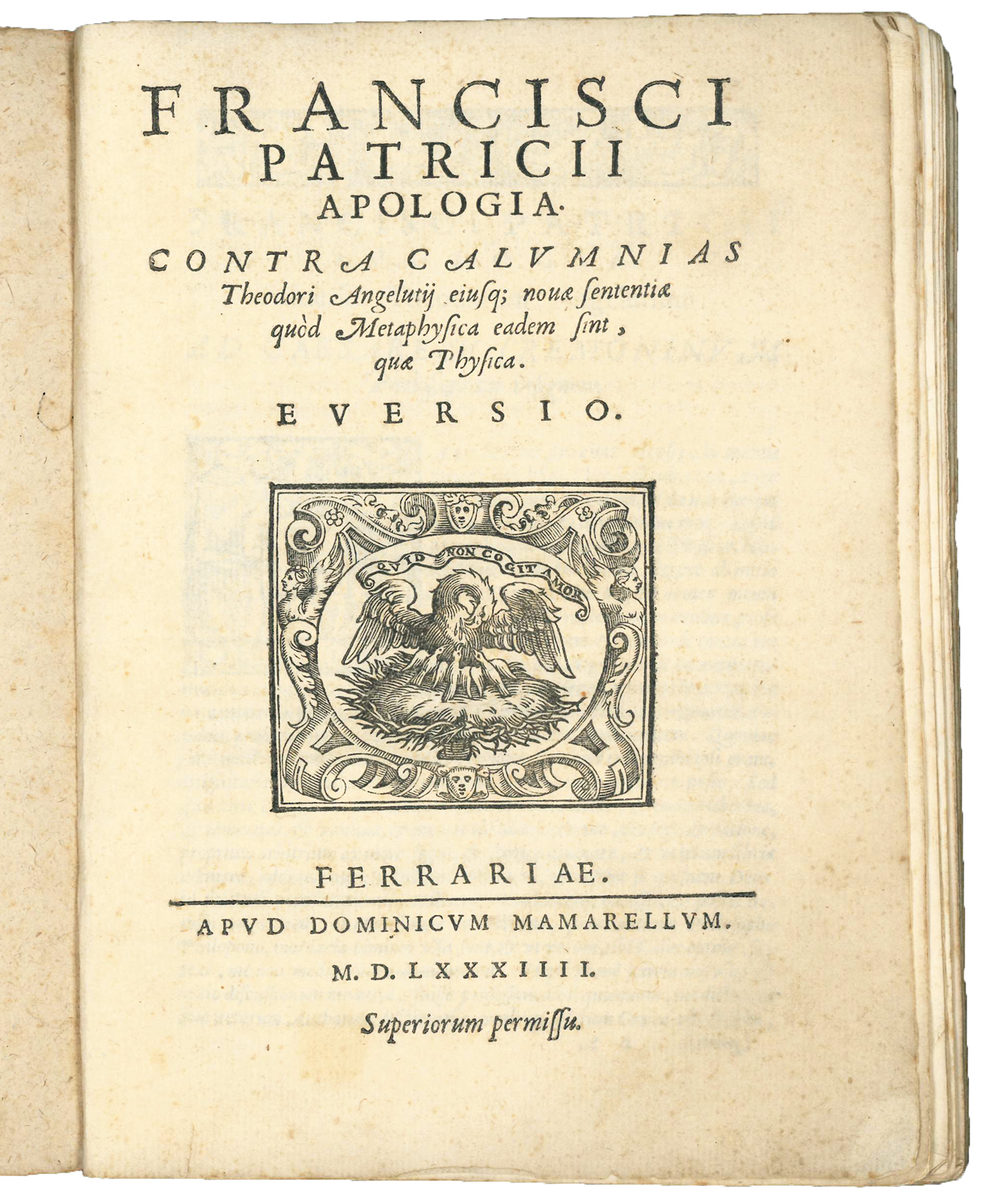 Francisci Patricii Apologia. Contra calumnias Theodori Angelutij eiusque novae sententiae …