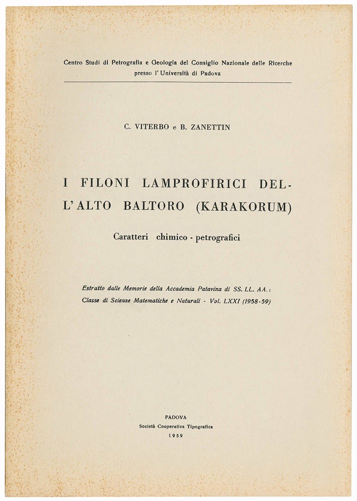 I filoni lamprofirici dell'alto Baltoro (Karakorum). Caratteri chimico-petrografici.