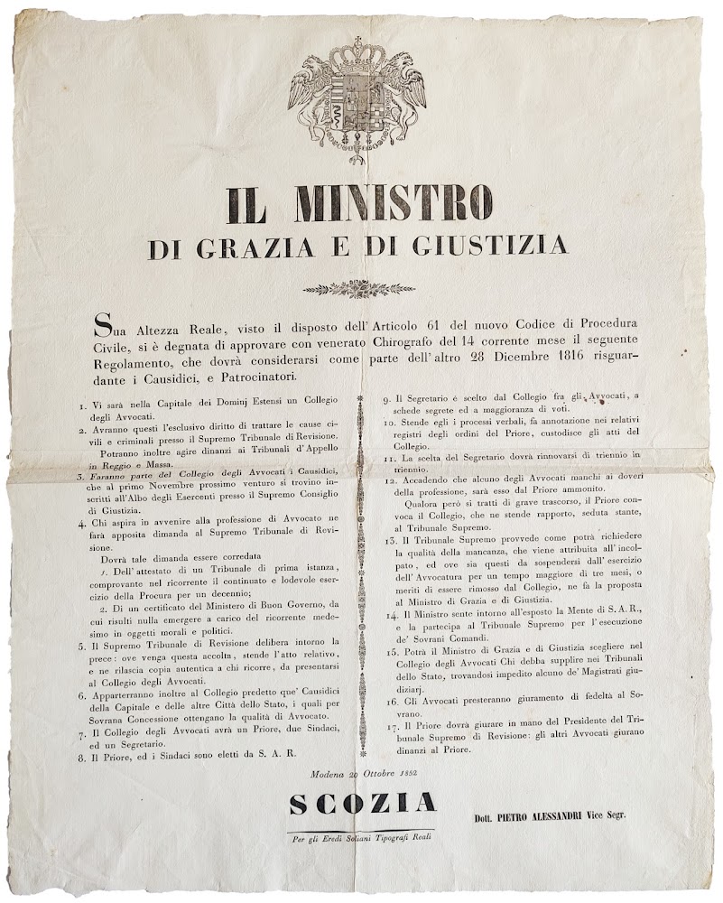 Il Ministero di Grazia e di Giustizia. Modena, 20 Ottobre …