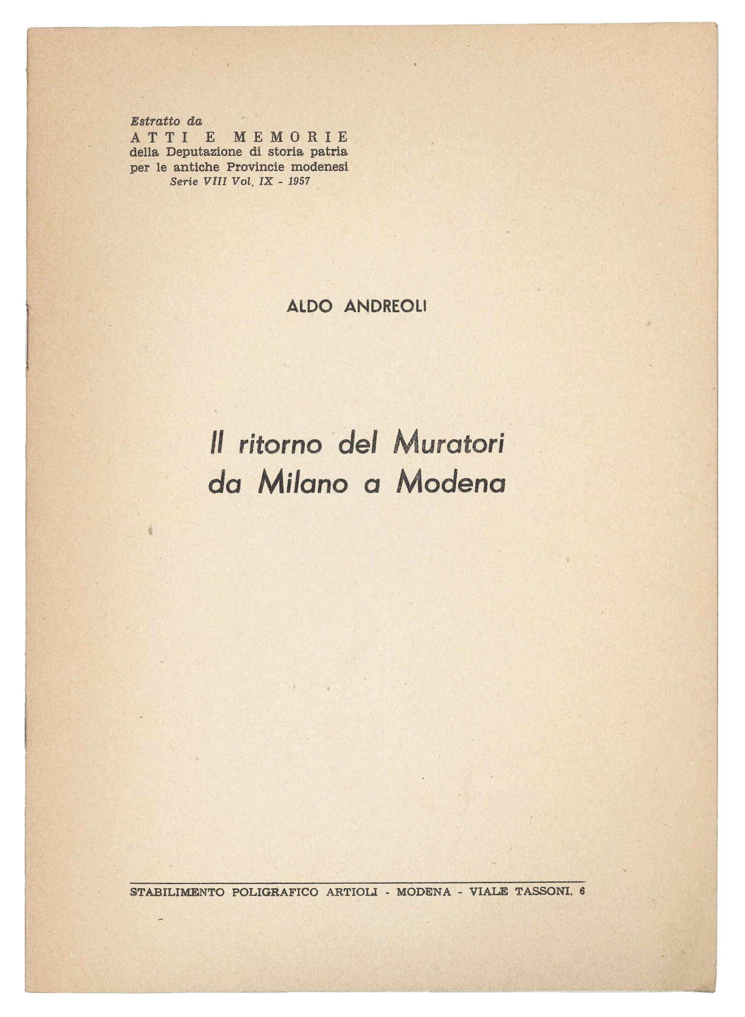 Il ritorno del Muratori da Milano a Modena.
