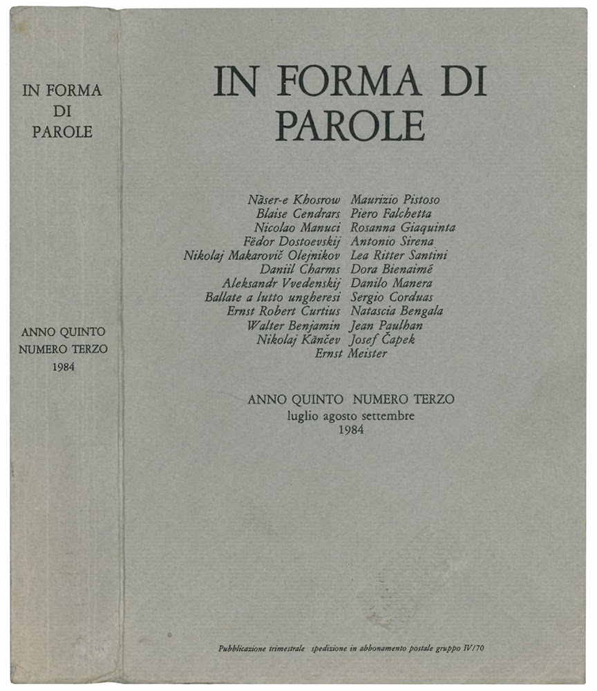 In forma di parole. Anno quinto numero terzo. Luglio Agosto …