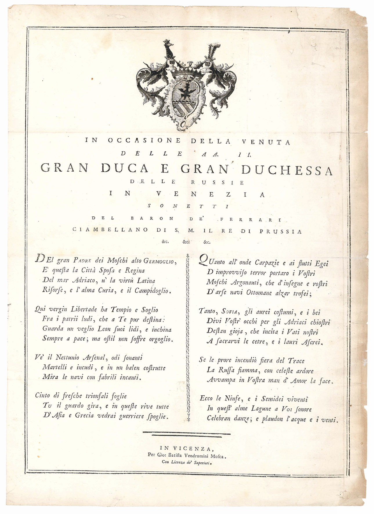 In occasione della venuta delle AA. II. Gran Duca e …