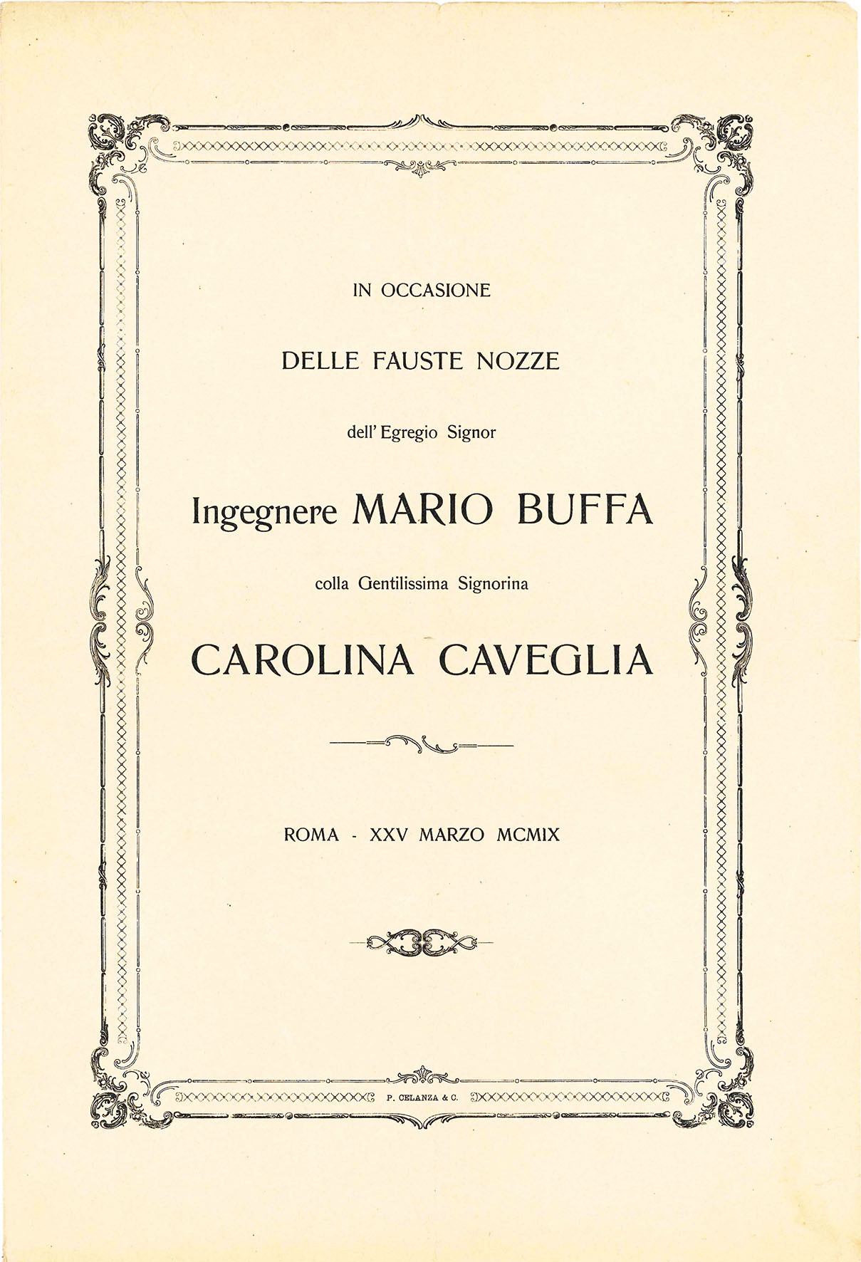 In occasione delle fauste nozze dell'Egregio Signor Ingegnere Mario Buffa …