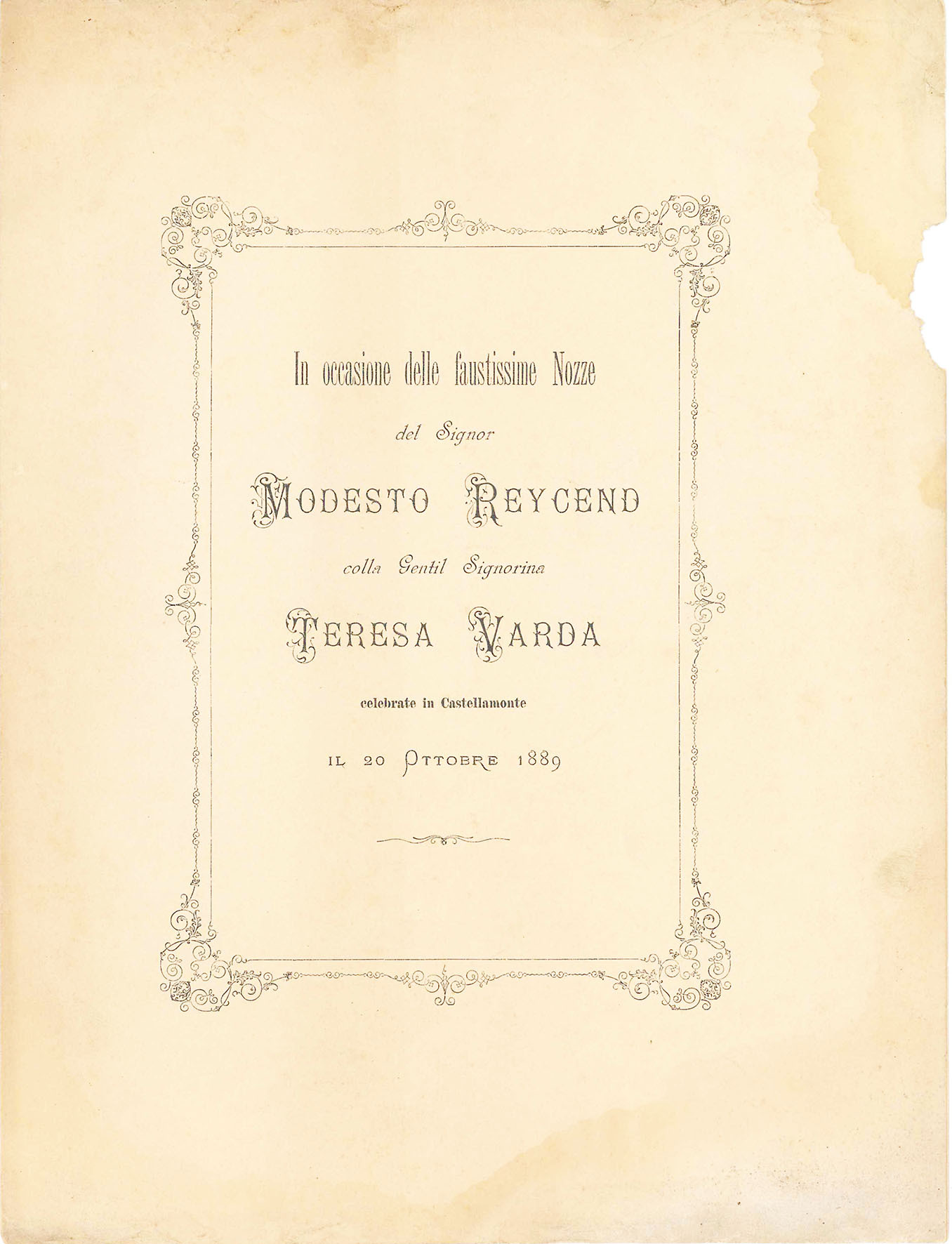 In occasione delle faustissime Nozze del Signor Modesto Raycend colla …