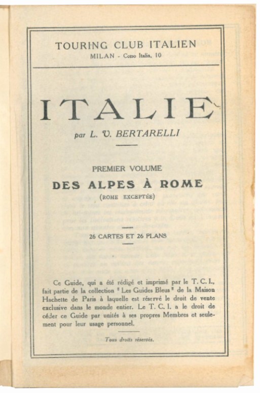 Italie en 2 volume. Premier volume: Des Alpes a Rome.