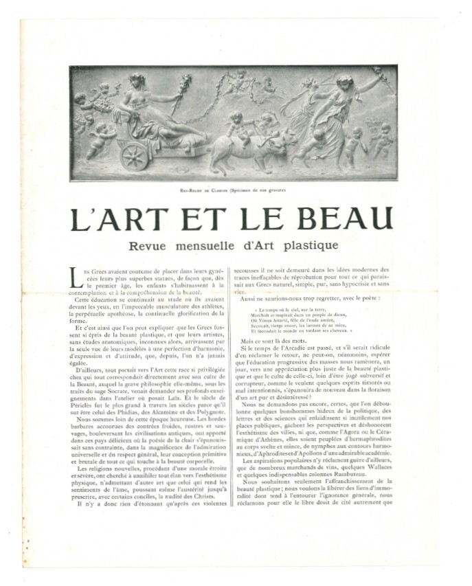 L'art et le beue. Revue mensuelle d'Art plastique. Saggio pubblicitario.