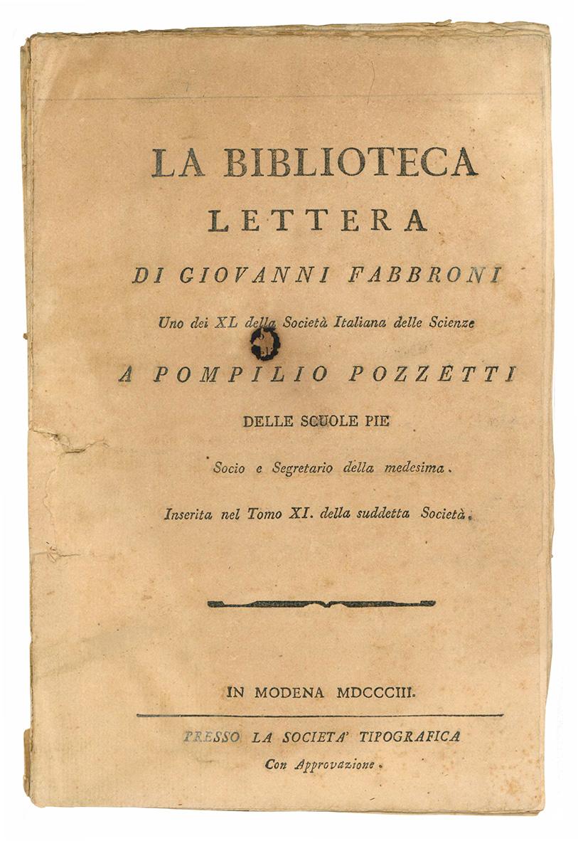 La Biblioteca lettera di Giovanni Fabbroni uno dei XL della …