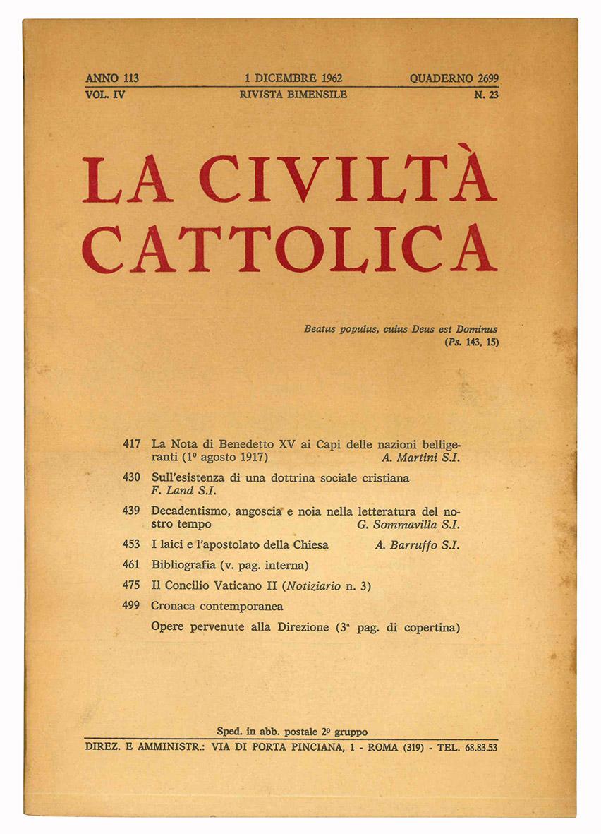 La civiltà cattolica. Anno 113. 1 Dicembre 1962. Quaderno 2699. …