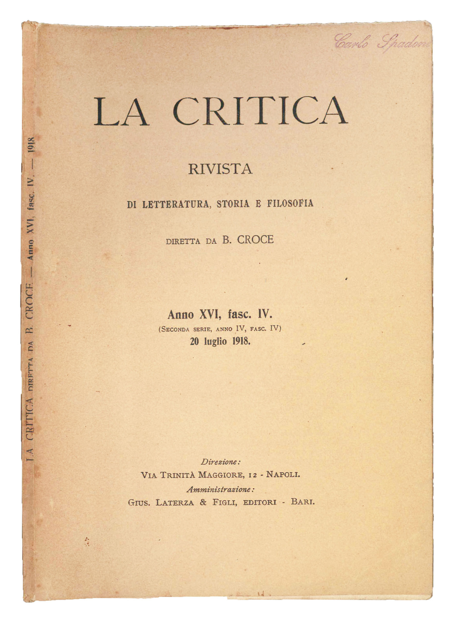 La critica. Rivista di letteratura, storia e filosofia diretta da …