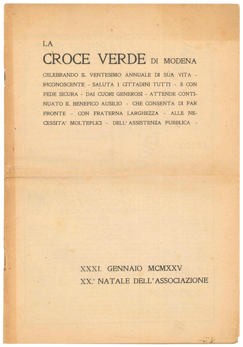 La Croce Verde di Modena. XXXI. Gennaio MCMXXV. XX.^ Natale …