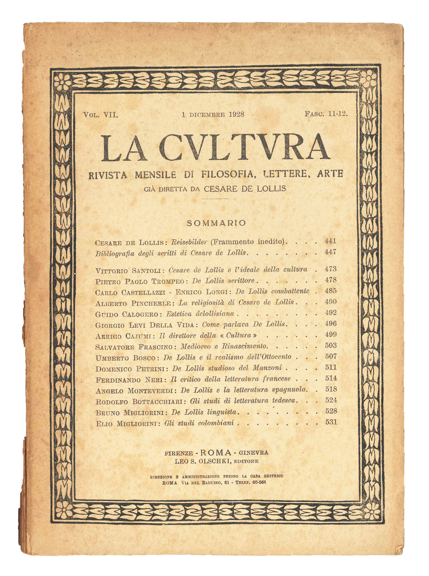 La cultura. Rivista mensile di filosofia, lettere, arte. Vol. VII …