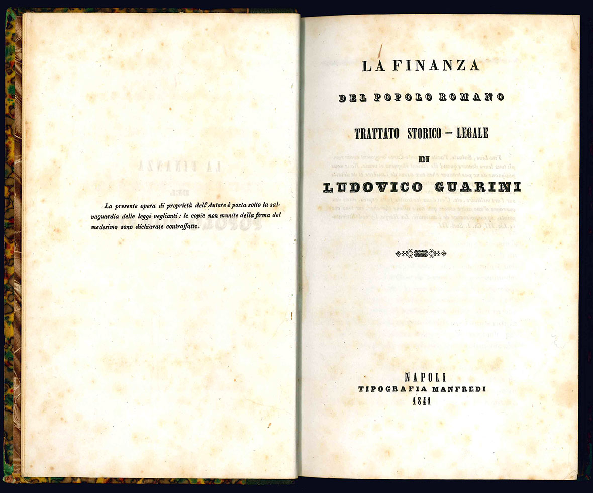 La finanza del popolo Romano. Trattato storico-legale di Ludovico Guarini.