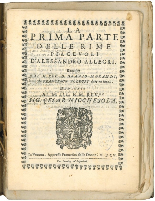 La prima parte delle rime piacevoli d'Alessandro Allegri. Raccolte dal …