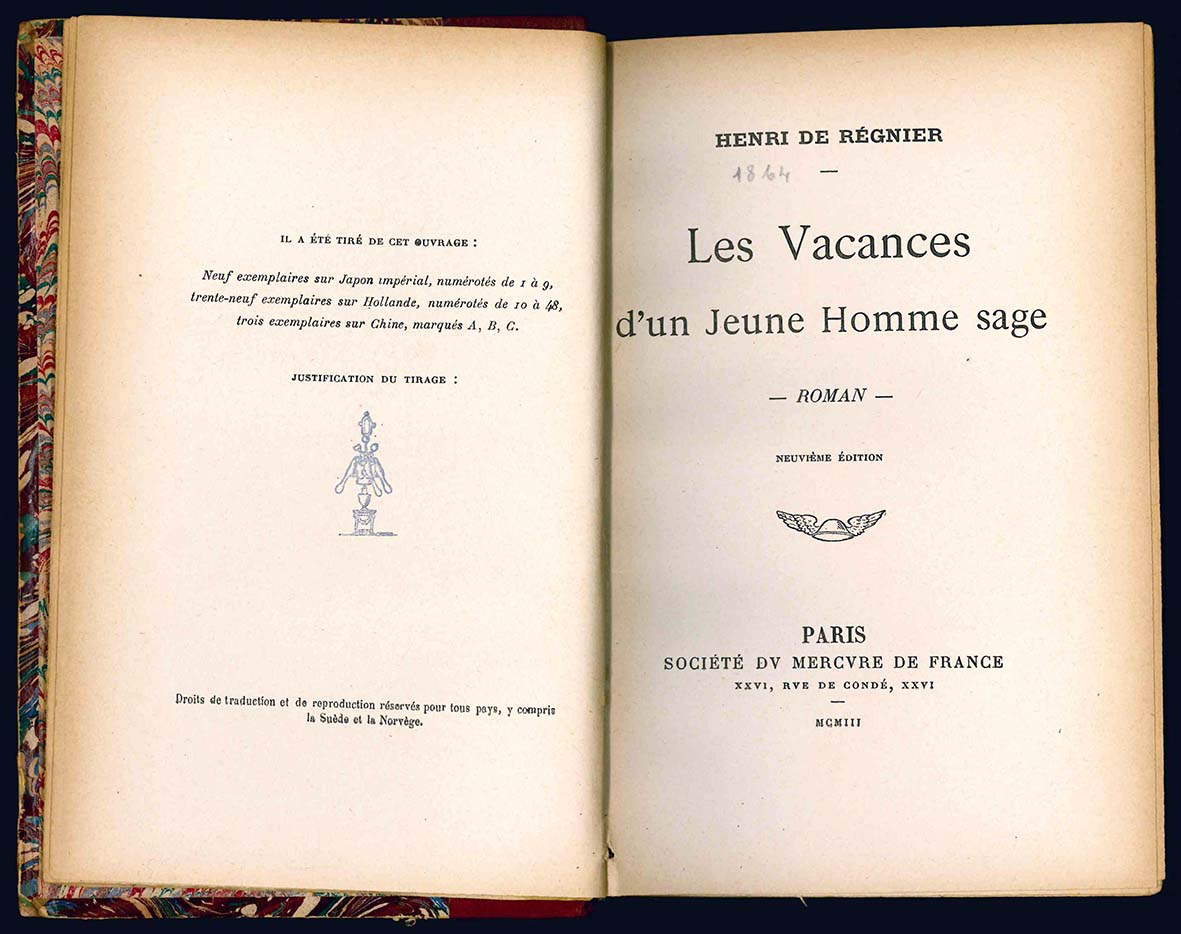 Les vacances d'un Jeune Homme sage. Roman. Neuvième édition.