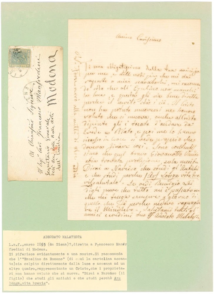 Lettera autografa firmata ed indirizzata a Francesco Manfredini, segretario generale …