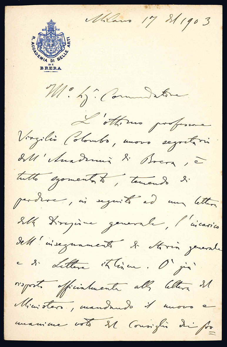 Lettera autografa. Milano: 17...1903.