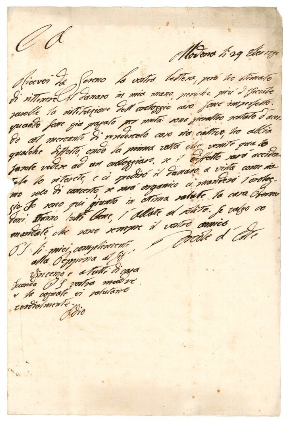 Lettera manoscritta, firmata e datata, del Duca Ercole III d'Este …