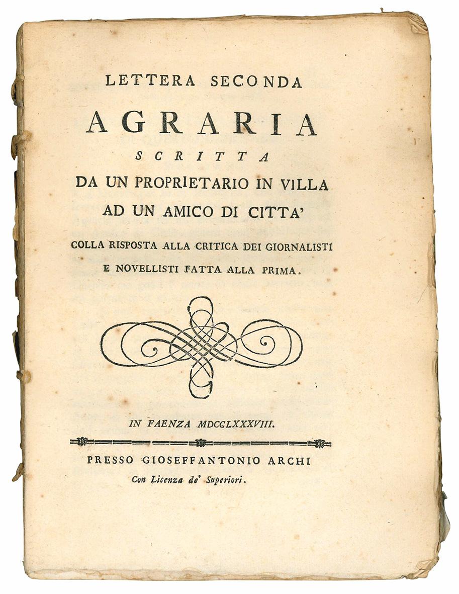 Lettera seconda agraria, scritta da un proprietario in villa ad …