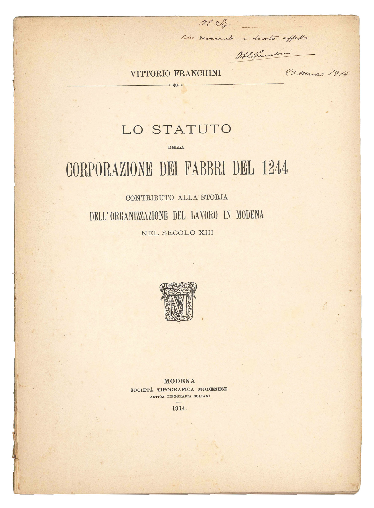 Lo statuto della Corporazione dei Fabbri del 1244. Contributo alla …