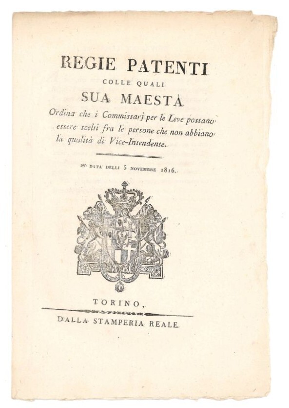 Lotto di due manifesti sui commissari per le Leve. Vittorio …