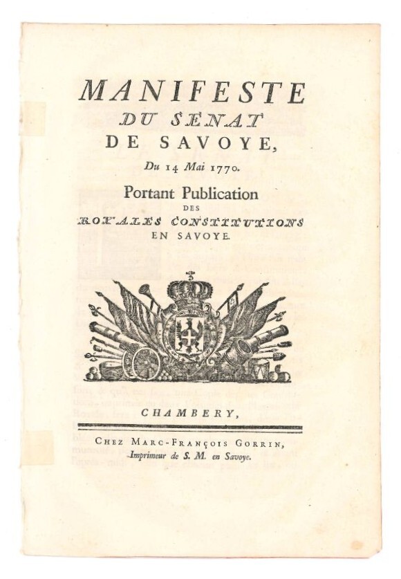 Manifeste du Senat du Savoye, du 14 Mai 1770. Portant …
