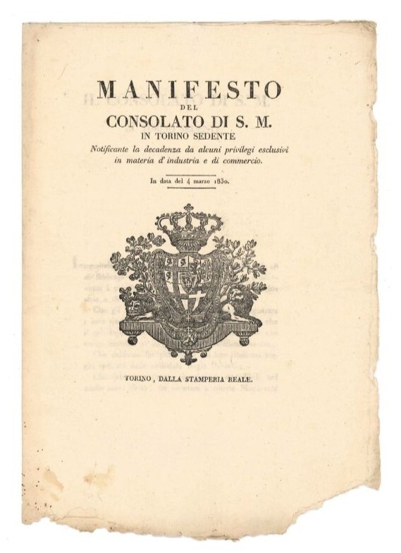 Manifesto del consolato di S. M. in Torino sedente notificante …