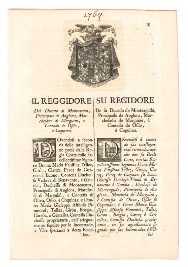 Manifesto sulle doti alle nubili. Il reggidore del Ducato di …