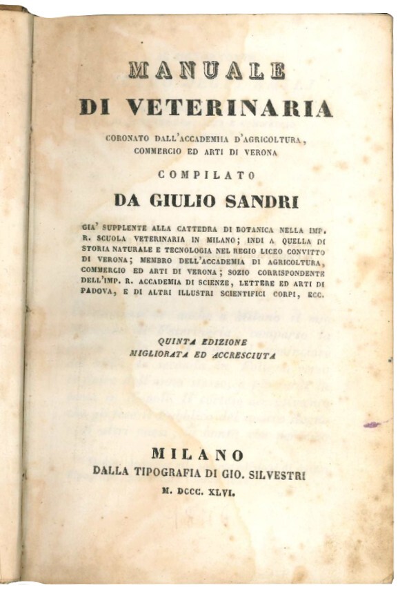 Manuale di veterinaria: coronato dalla accademia d'agricoltura, commercio ed arti …