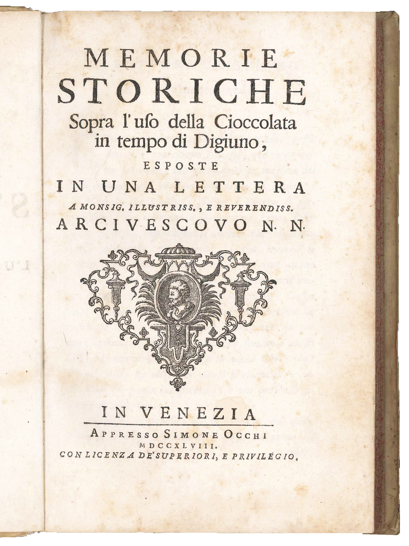 Memorie storiche sopra l'uso della cioccolata in tempo di digiuno, …
