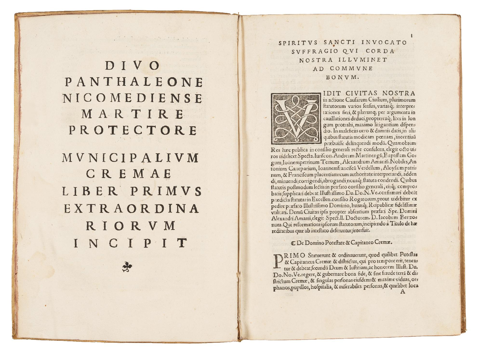 Municipalia Cremae. First colophon (l. S9r): Venice, Aurelio Pinzi, 1536. …