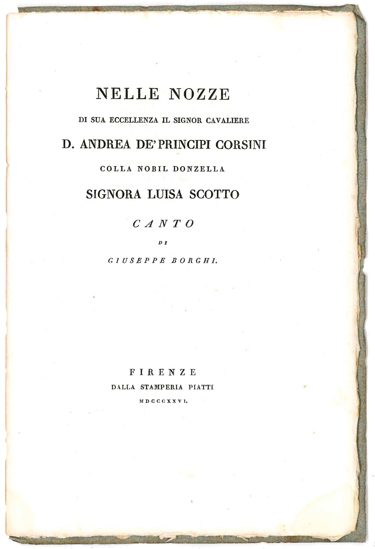 Nelle nozze di sua eccellenza il signor cavaliere D. Andrea …