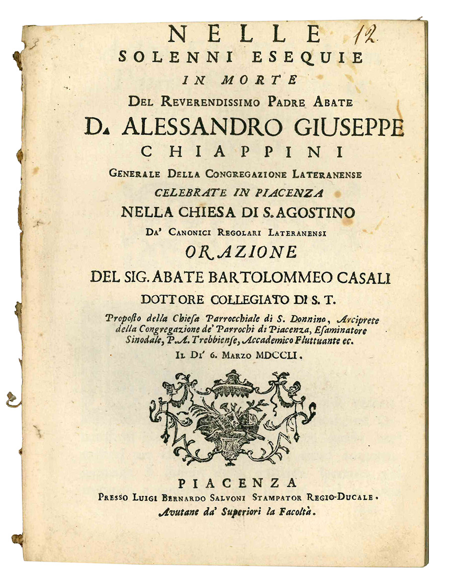 Nelle solenni esequie in morte del Reverendissimo Padre Abate d. …