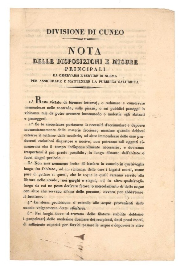 Nota delle disposizioni e misure principali da osservarsi e servire …