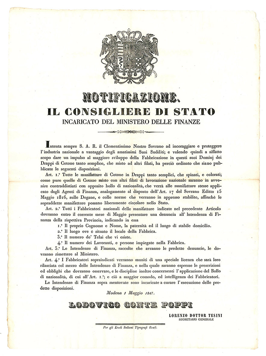 Notificazione del 1 Maggio 1847, con la quale si intendeva …