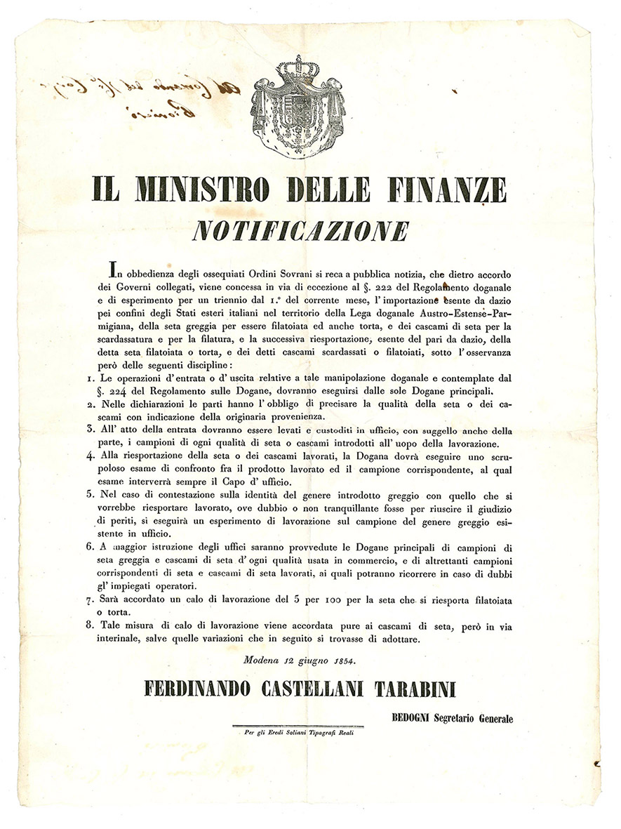 Notificazione del 12 Giugno 1854, con la quale si aboliva …