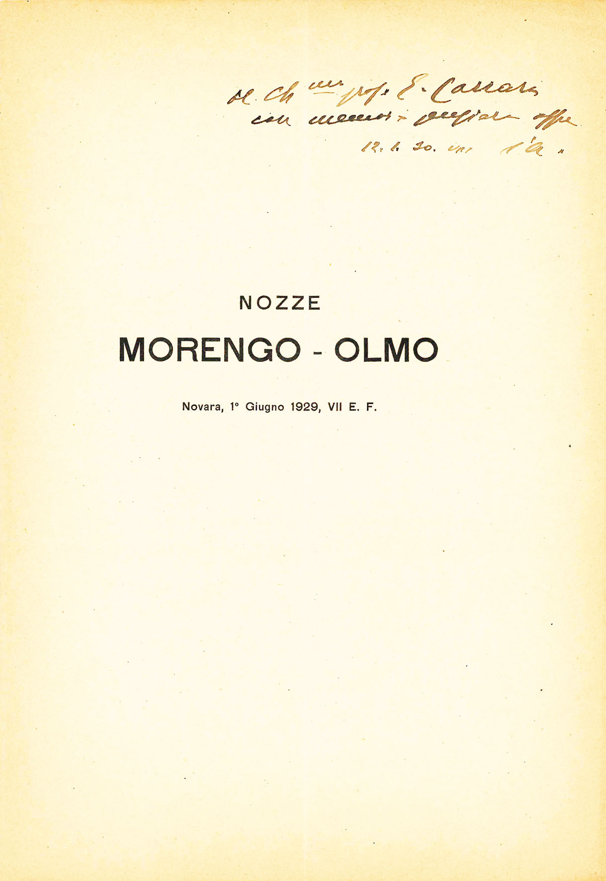 Nozze Morengo - Olmo. Storia di una epigrafe.