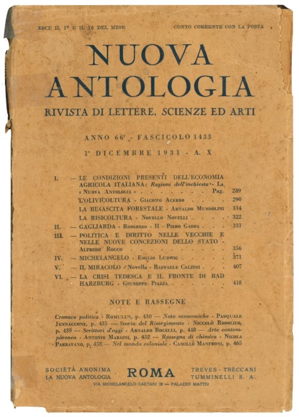 Nuova antologia, rivista di Lettere, scienze ed arti. Anno 66^.