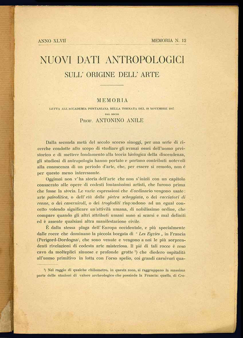 Nuovi dati antropologici sull'origine dell'arte. Memoria letta all'Accademia Pontiana nella …