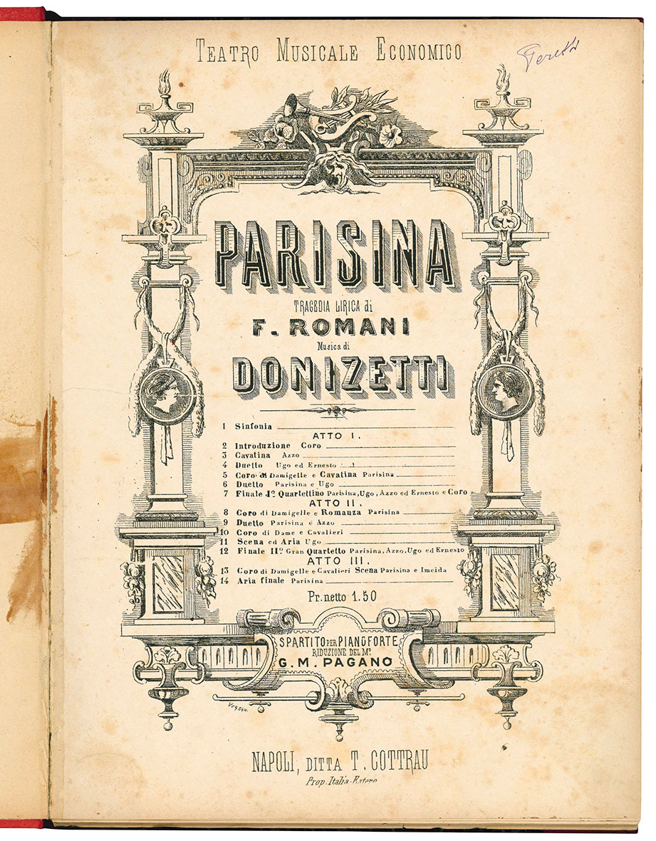 Parisina. Tragedia lirica di F. Romani. Musica di Donizatti. Spartito …