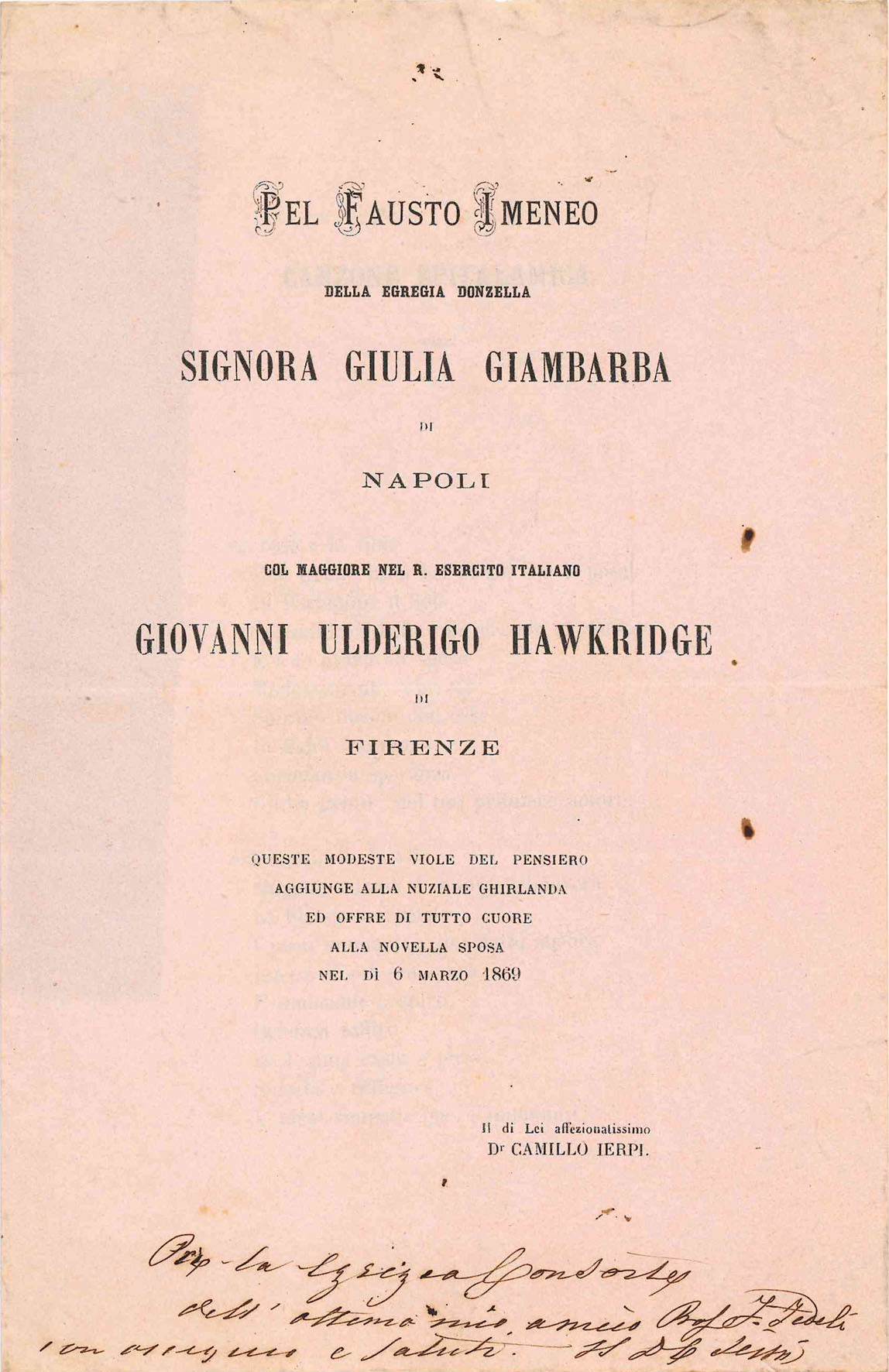 Pel Fausto Imeneo della egregia donzella signora Giulia Giambarba di …