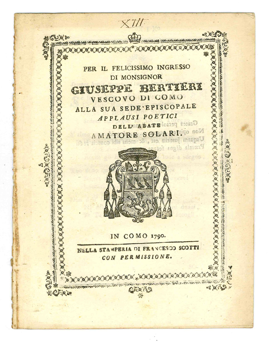 Per il felicissimo ingresso di Monsignor Giuseppe Bertieri vescovo di …