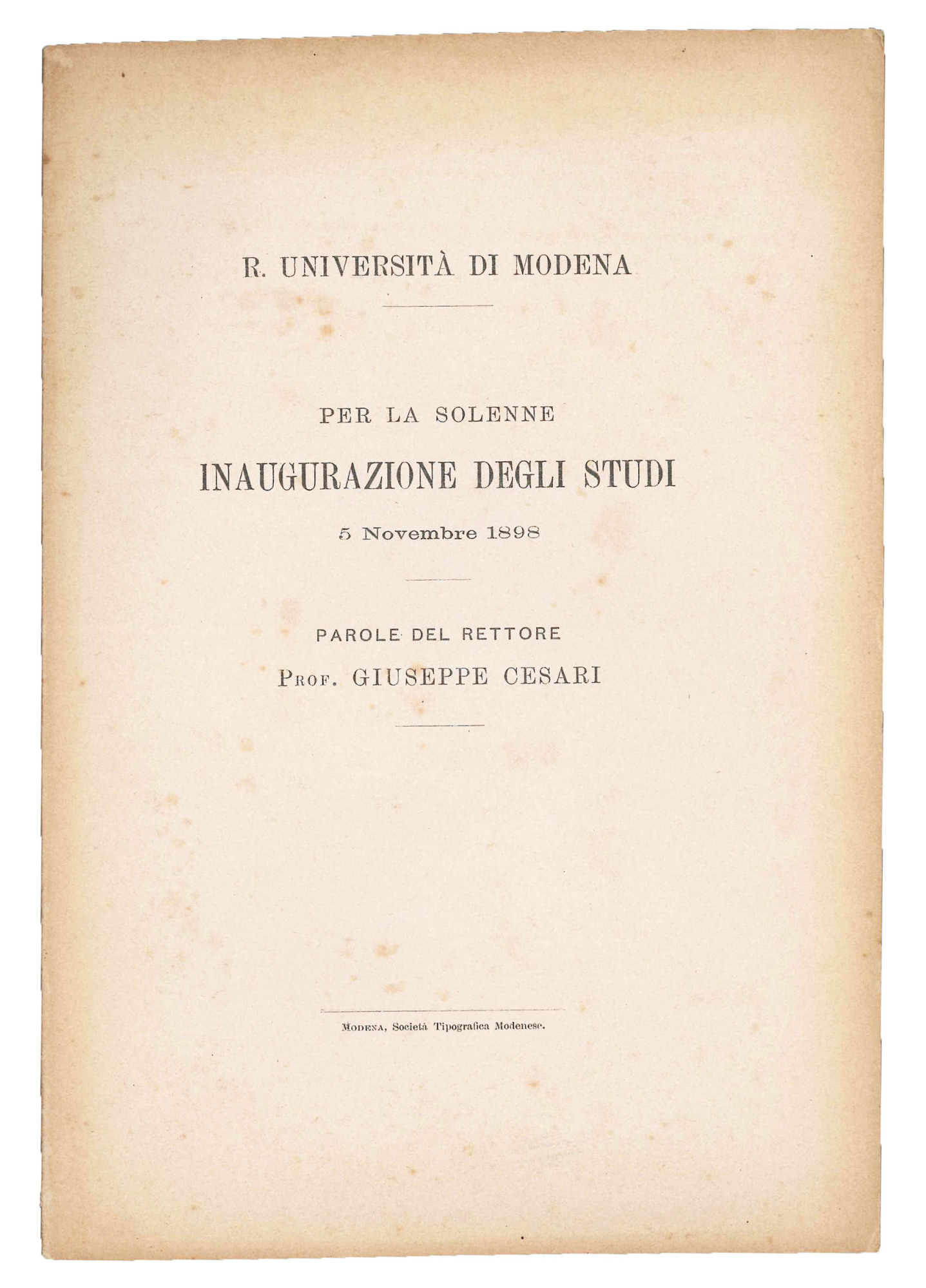 Per la solenne inaugurazione degli studi, 5 novembre 1898.