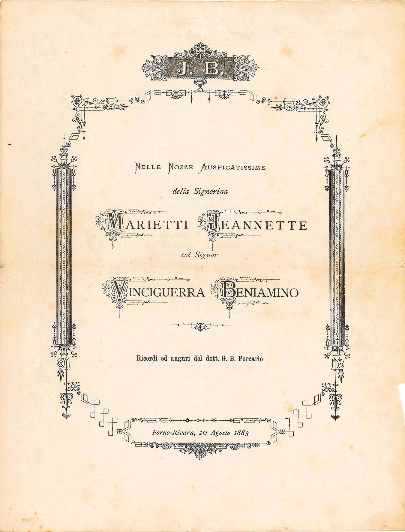 Per le nozze auspicatissime della Signorina Marietti Jeannette col Signor …