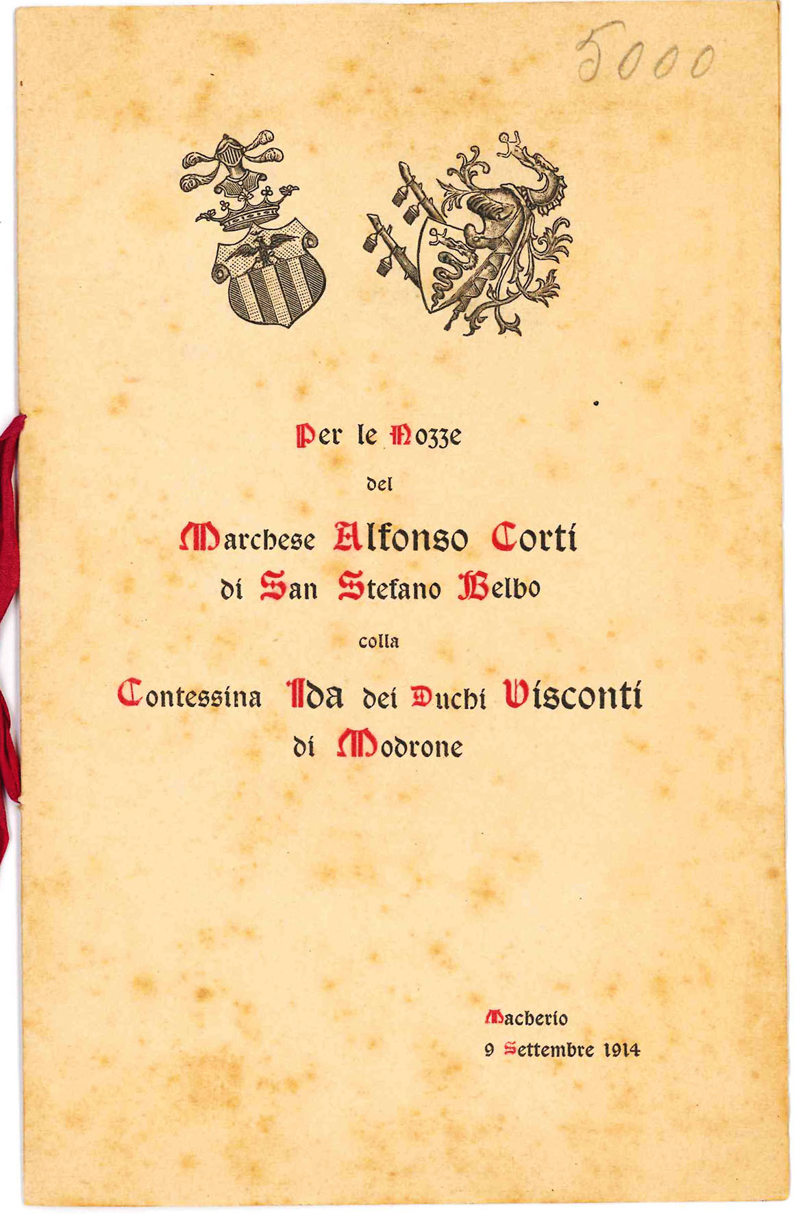 Per le Nozze del Marchese Alfonso Corti di San Stefano …