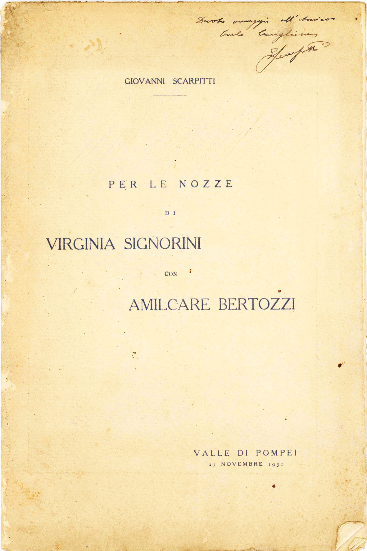 Per le nozze di Virginia Signorini con Amilcare Bertozzi